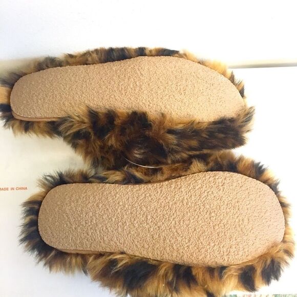 J. CREW Fuzzy Leopard Print Mule Slip-On Slippers Brown Black 7 8 - Picture 6 of 7